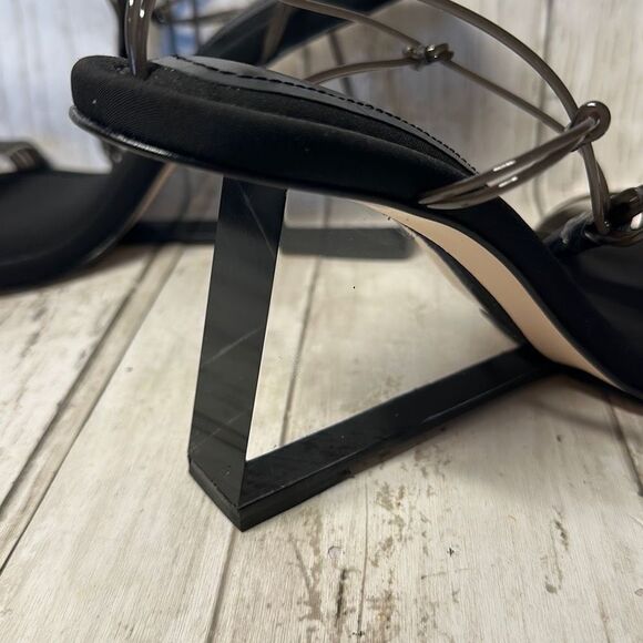 Good American Women’s Black Neoprene Pointy Toe Strappy Clear Heel Shoes size 7 - Picture 7 of 11